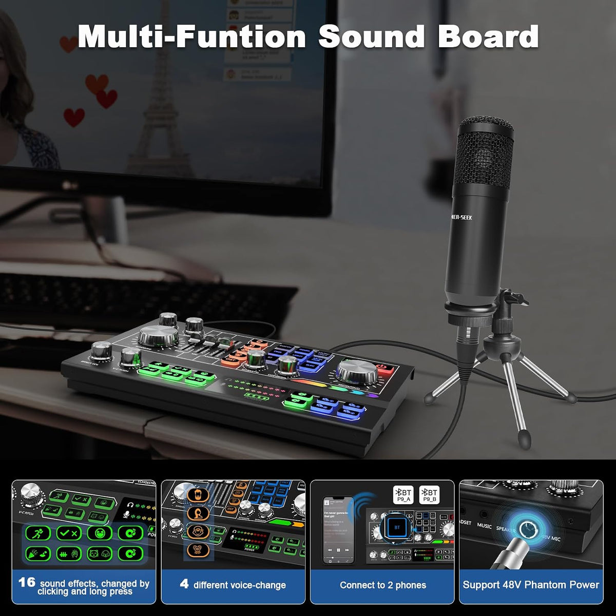 P9-Podcast Equipment Bundle for 2,Dual 3.5mm Condenser Mic for Streaming