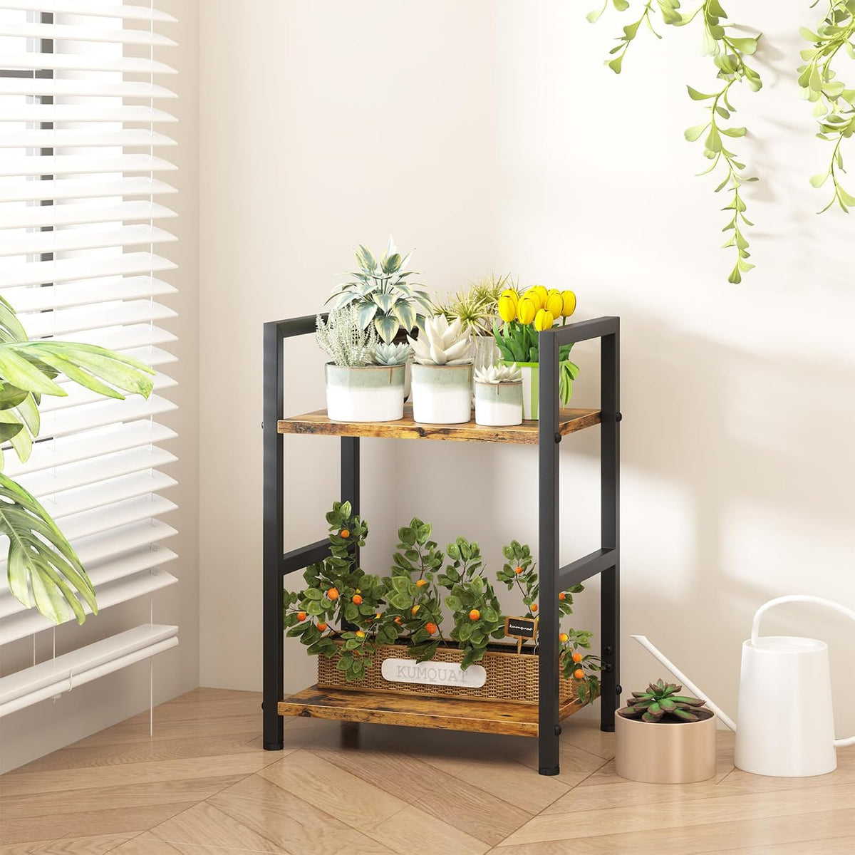 Small Bookshelf for Small Space, 2 Tier Industrial Bookcase,Narrow Book Case ...