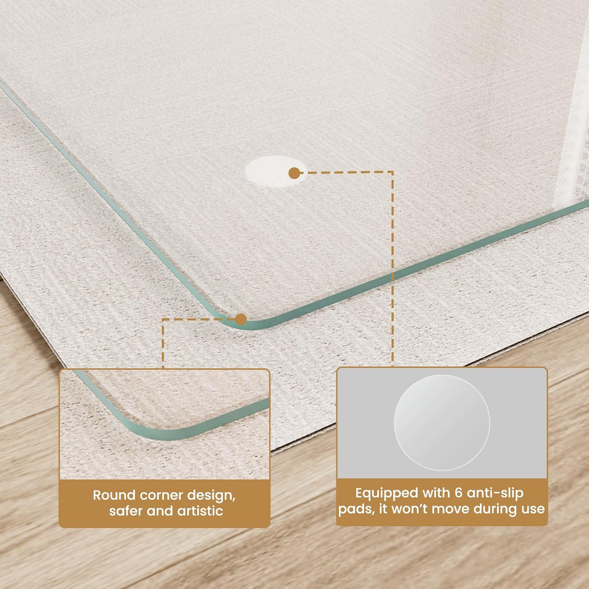 36"x48" Tempered Glass Chair Mat for Carpet