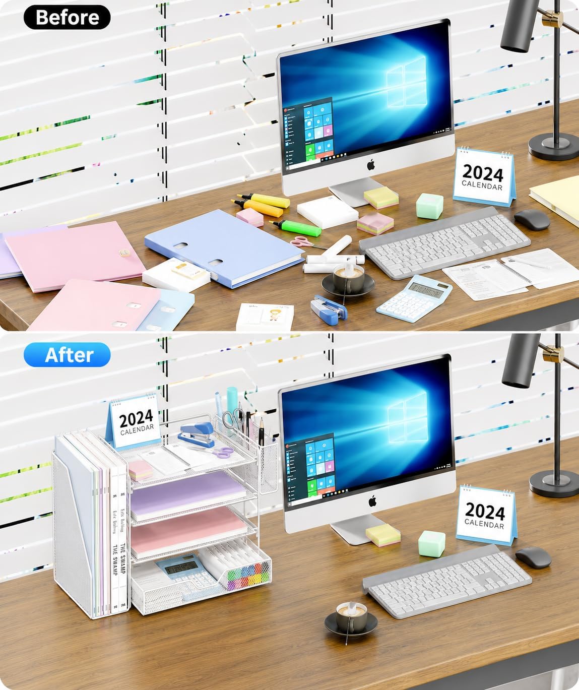 OPNICE Desk Organizers and Accessories, 4-Tier Desktop File Organizer with Dr...