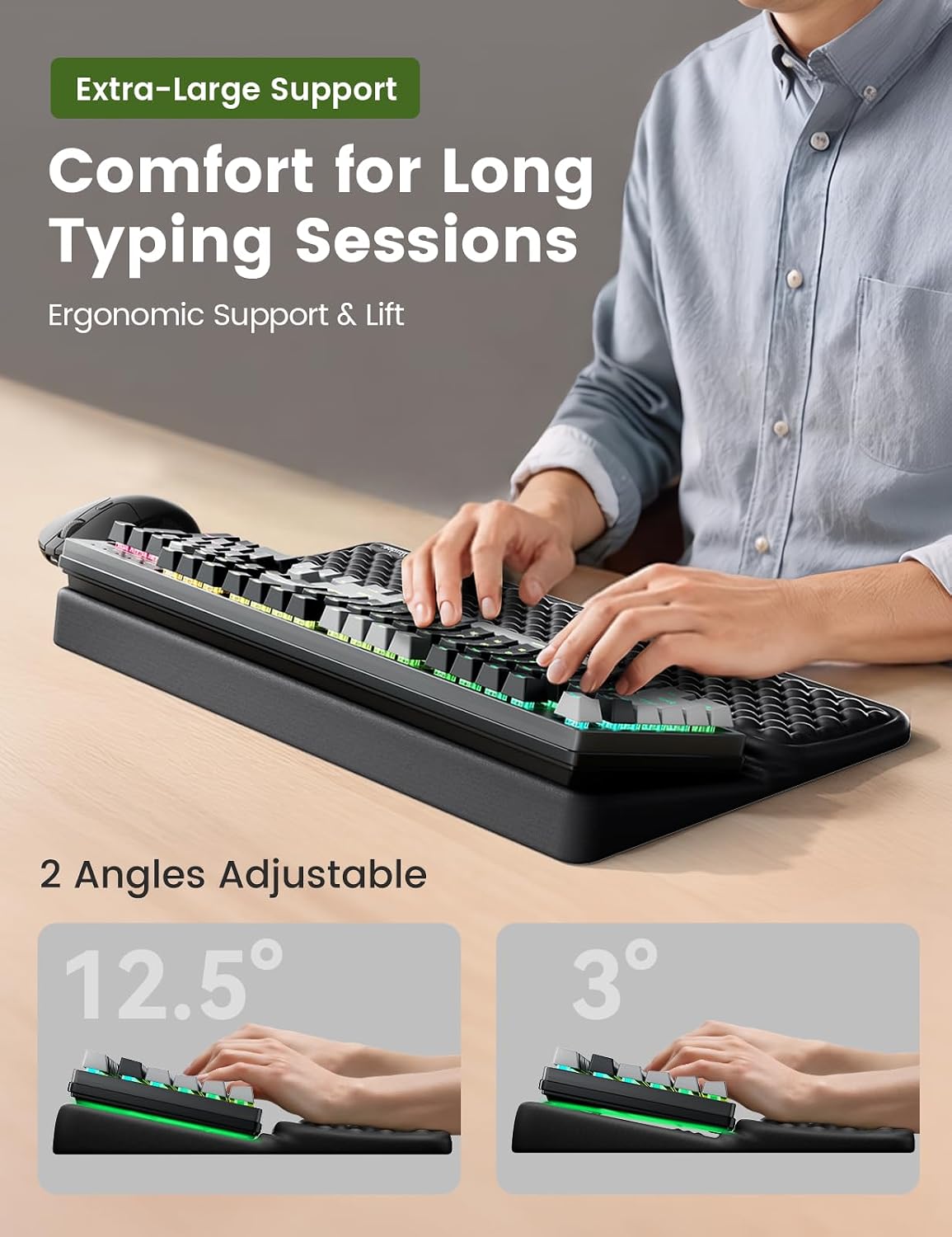 Vaydeer Extra-Large Wrist Rest with Keyboard Stand, Ergonomic Wrist Support P...