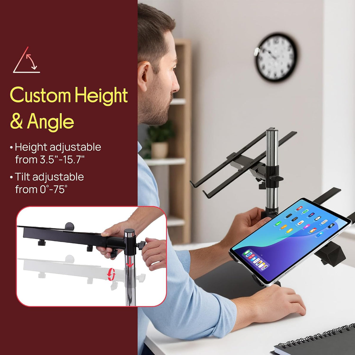 Pyle Portable Dual Laptop Stand – Standing Table Holder with Bracket Arms,Adj...