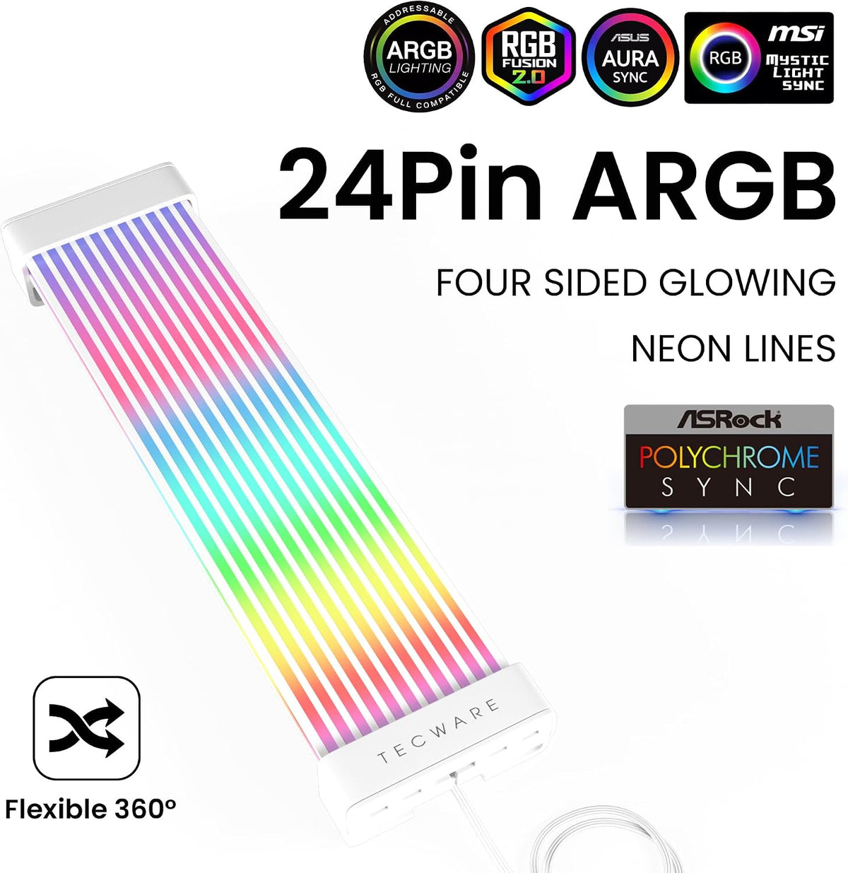 TECWARE Flex RGB Cable Cover Kit | Compatible with 24-Pin Motherboard and 8-P...