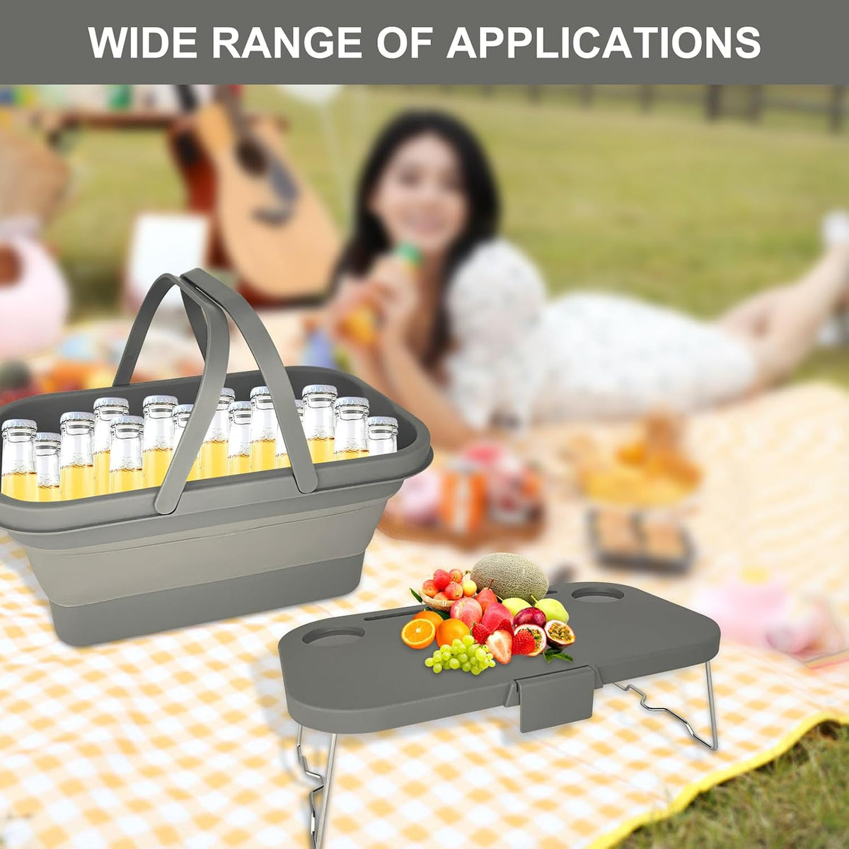 Foldable Camping Basket with Table Grey