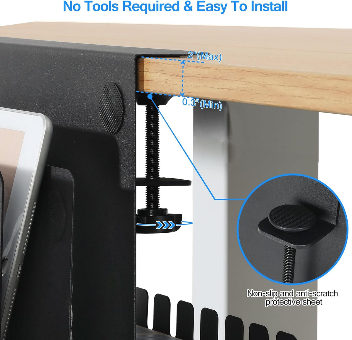 MAXECHO Desk Side Storage, Under Desk Laptop Mount, Table Side Hanging File O...