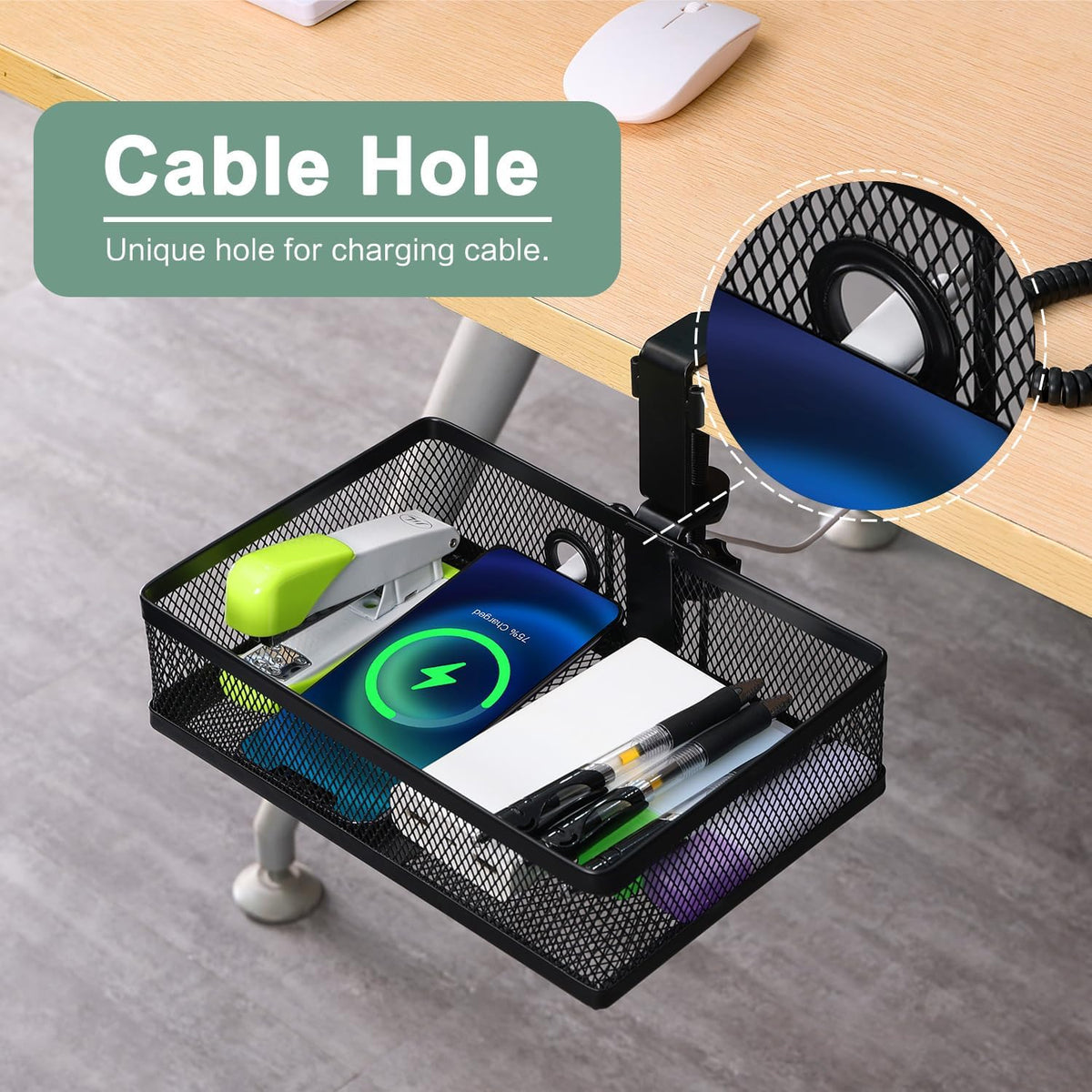 ROSYLINE Rotary Under Desk Storage Organizer with Cup Holder & Drawer Tray
