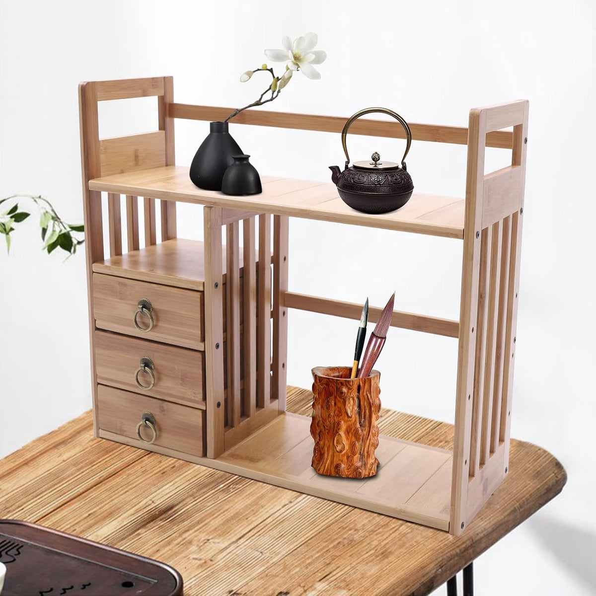 Bamboo Desk Book Shelf,Desktop Bookshelf Storage Rack Tabletop Standing Organ...