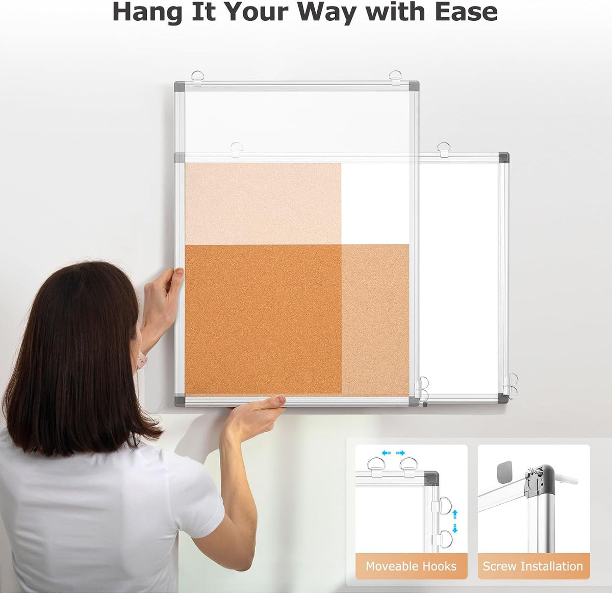 Magnetic Dry Erase White Board Cork Board Combo for Wall with Accessories