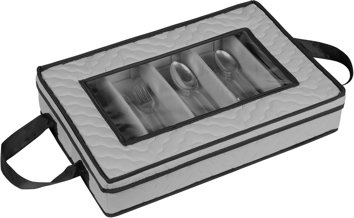 Flatware Storage Case 5 Compartments Silverware Container Box, Gray