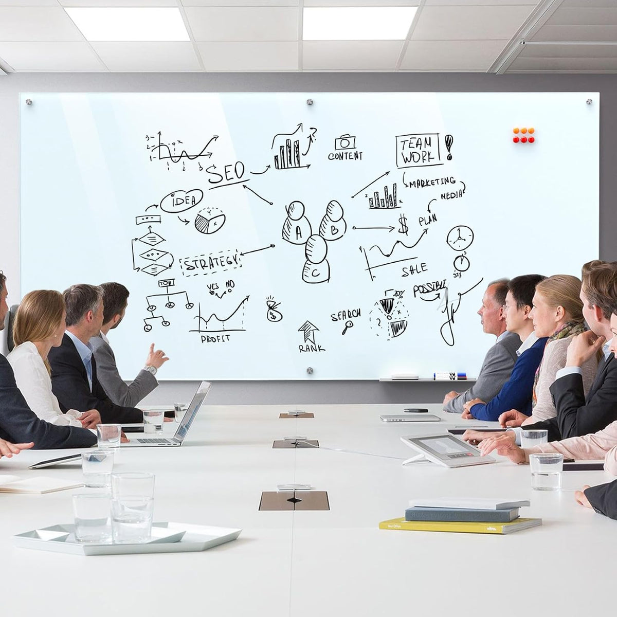 MaxGear 96" x 48" Glass Whiteboard Wall Mounted for Office Home Cla...
