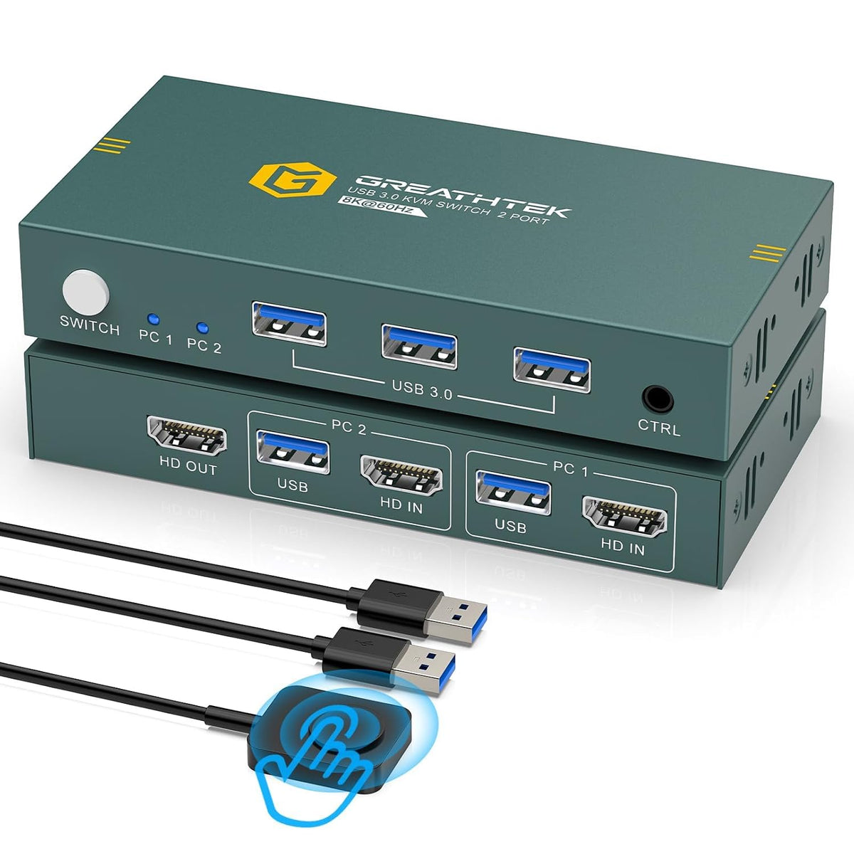 8K@60HZ HDMI KVM Switch 2 Computers 1 Monitor 2 Port KVM Switch