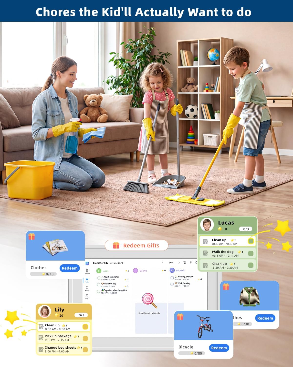 15.6in Digital Calendar for Family, No Subscription, Syncs Google Calendar