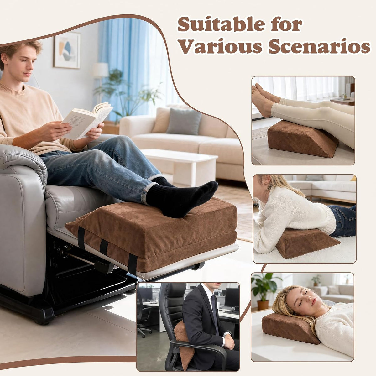 6-inch Thick Wedge Adjustable Recliner Leg Rest Cushion with Secure Straps