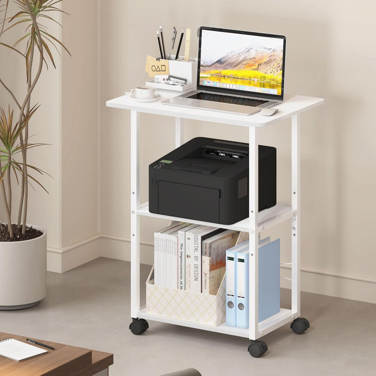 MARTY 3 Tier Large Printer Stand, Mobile Printer Table, Adjustable Shelf