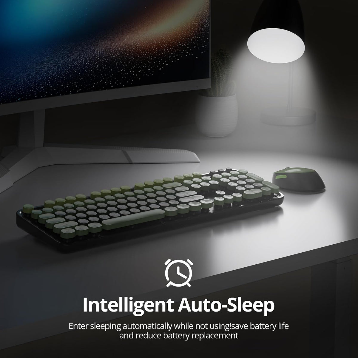 Green Wireless Keyboard and Mouse, Cute Keyboard and Mouse Combo, Full Size T...