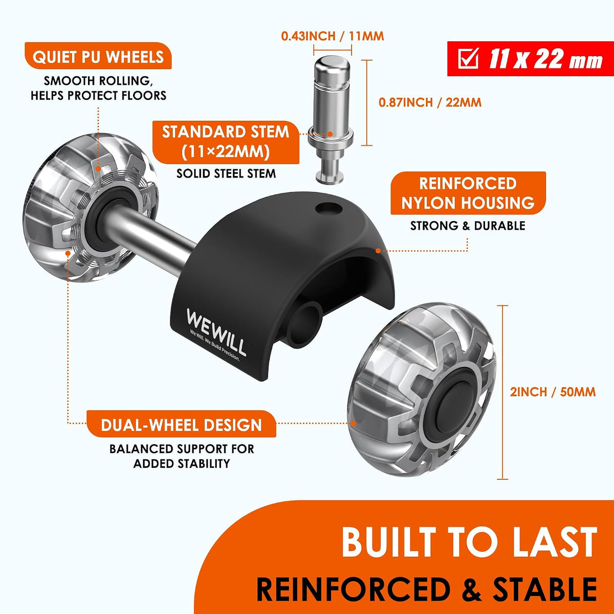 WEWILL Office Chair Wheels, Rubber Replacement Caster Heavy Duty Wheels for C...