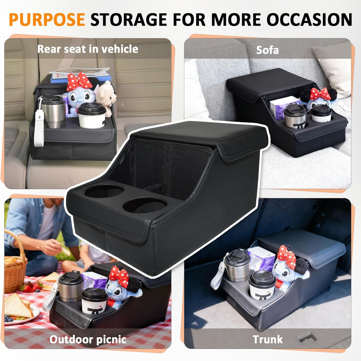 Backseat Car Organizer, Middle Seat Organizer Center Console Cup Holder