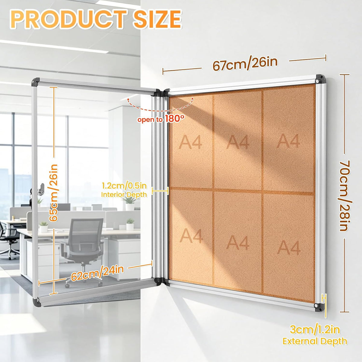 28x26 in Enclosed Bulletin Board Cork Notice Board, Silver Frame
