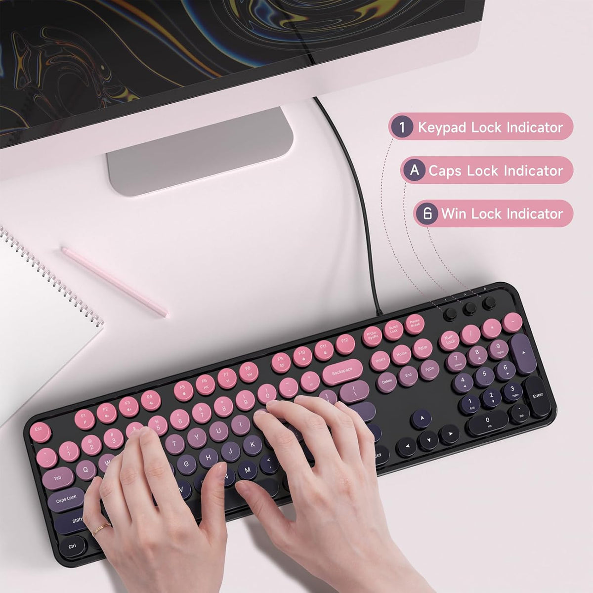 Wired Retro Keyboard, 104 Keys Full-Sized Typewriter Keyboards, Office Keyboa...