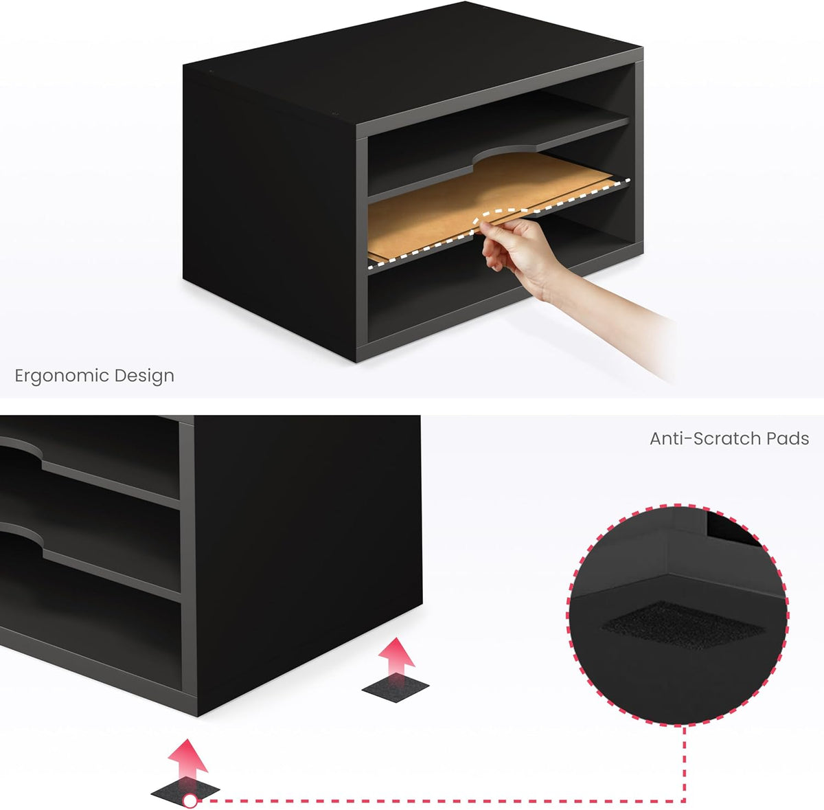 Ballucci File Organizer, 3-Tier Document Paper Sorter, Stackable Wood Desk Or...