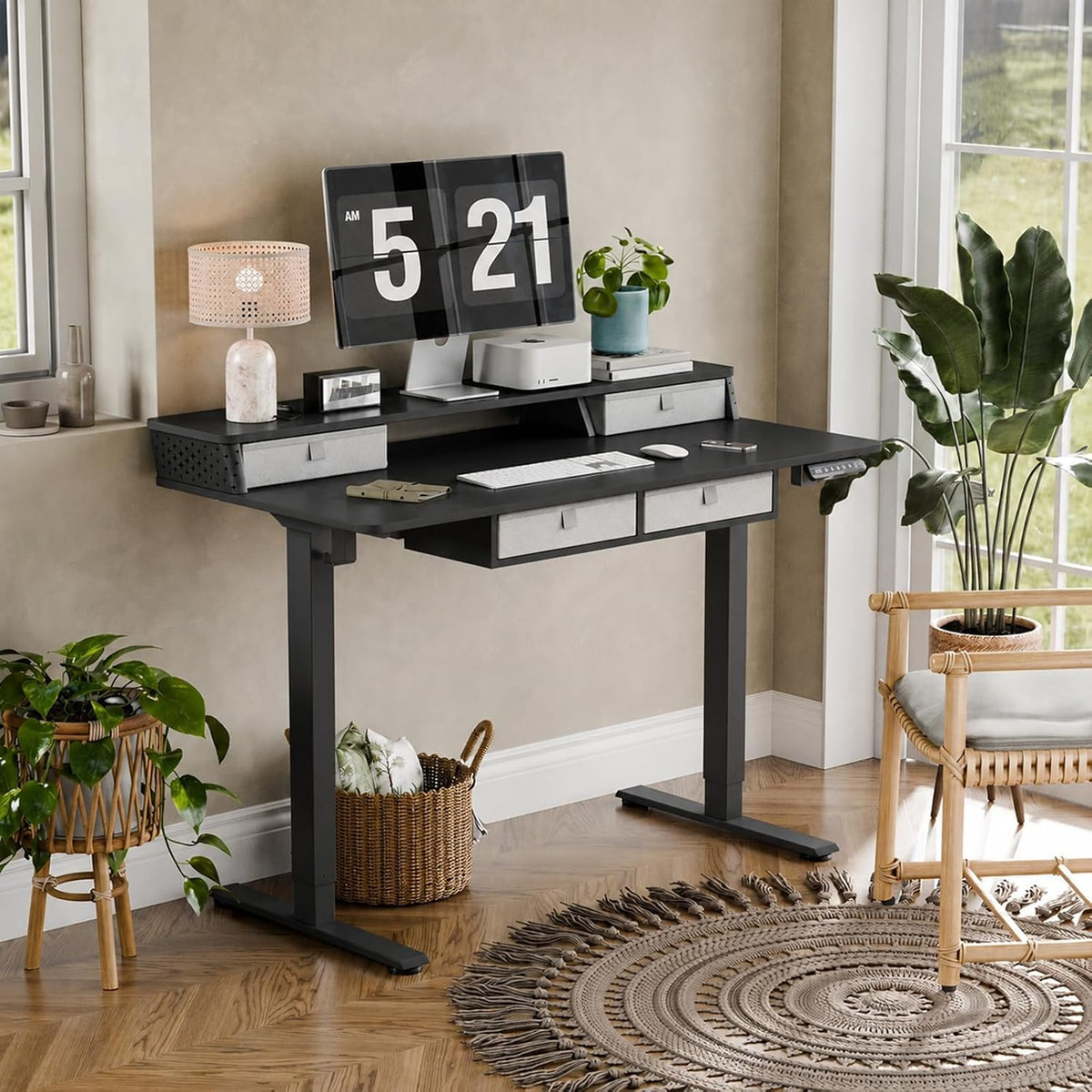 Kingant 40x24 Inch Electric Standing Desk with 4 Drawers, Black