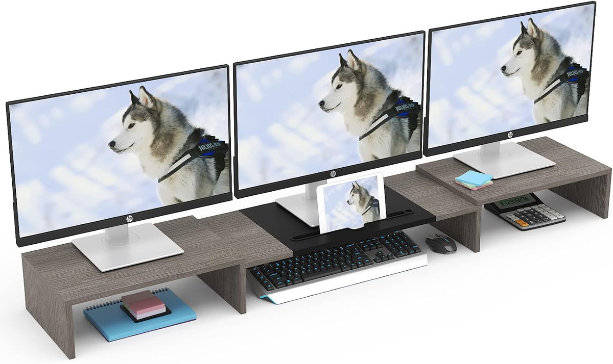 WESTREE Triple Dual Monitor Stand Riser, 56" Extra Long Monitor Stand fo...