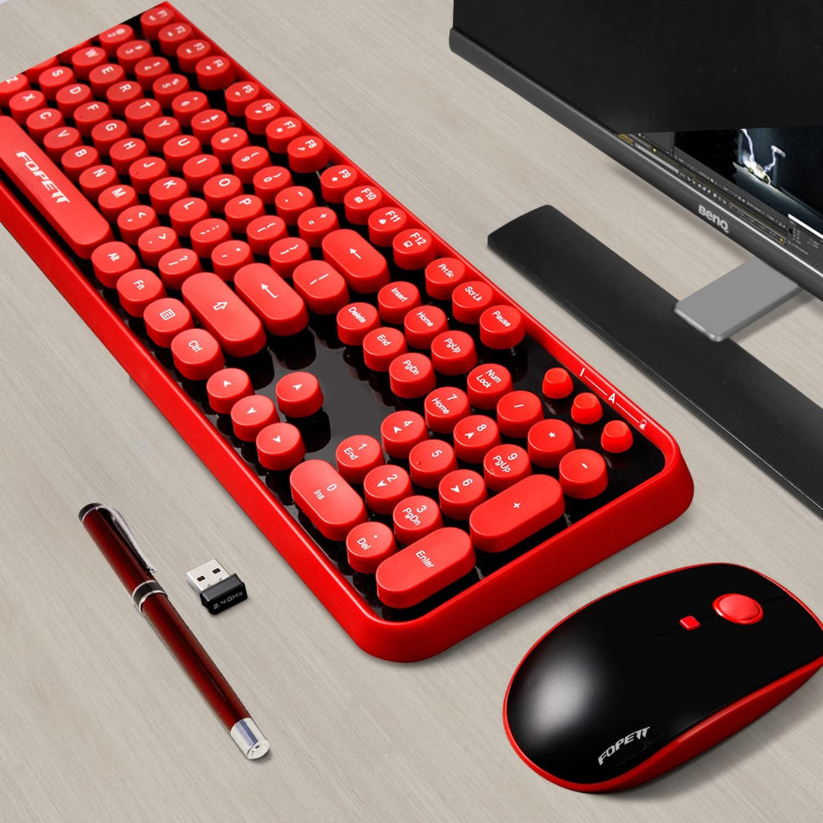 FOPETT Wireless Keyboard and Mouse Combo, 104 Keys Full-Sized 2.4 GHz Round K...