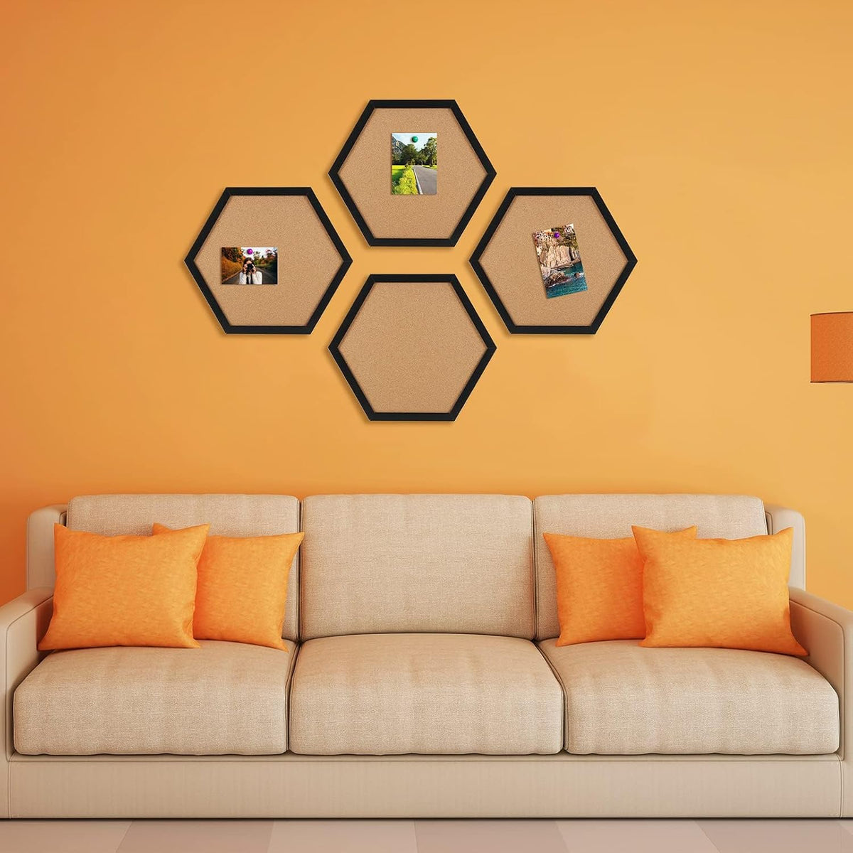 HAKZEON 6 Pack Cork Bulletin Board Hexagon, Hexagon Cork Board, Framed Corkbo...