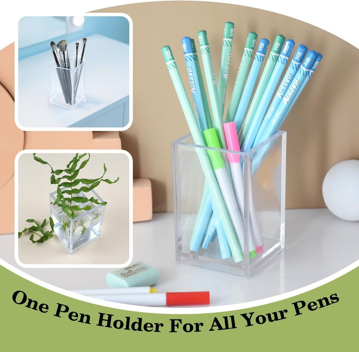 20 Pack Clear Acrylic Pen Holders For Desk, Pencil Cup Makeup Brush Holders
