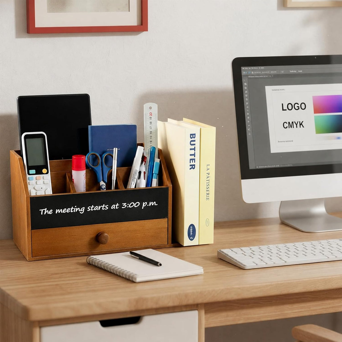 Wooden desk organizers and accessories with Writable Chalkboard Mail Holder