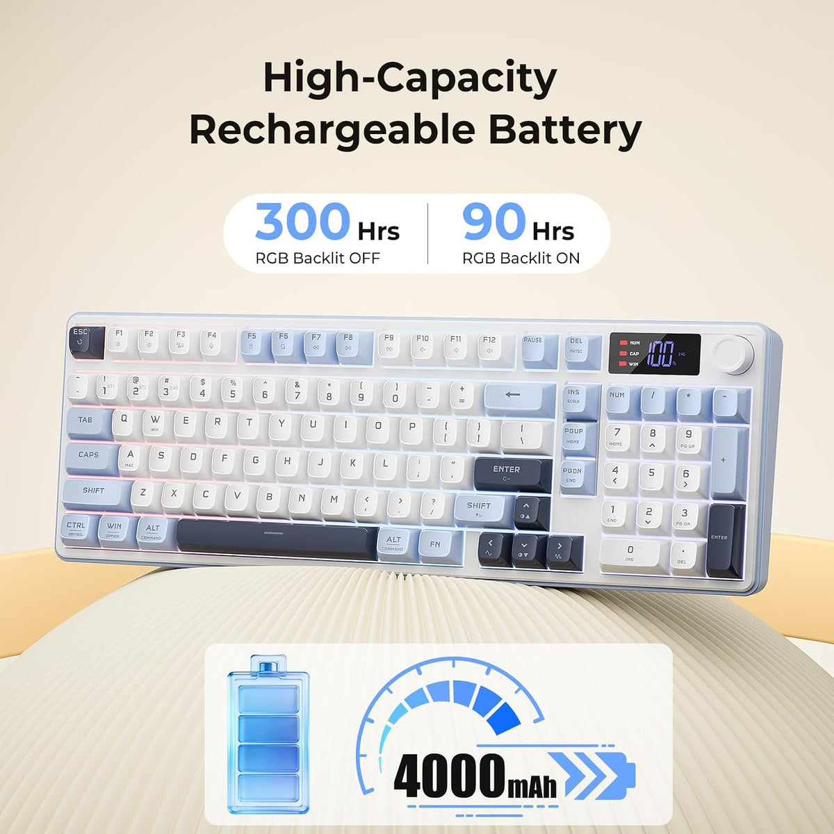 Redragon Wireless Gaming Keyboard, 98-Key Tri-Mode (BT/2.4G/Wired) RGB Comput...