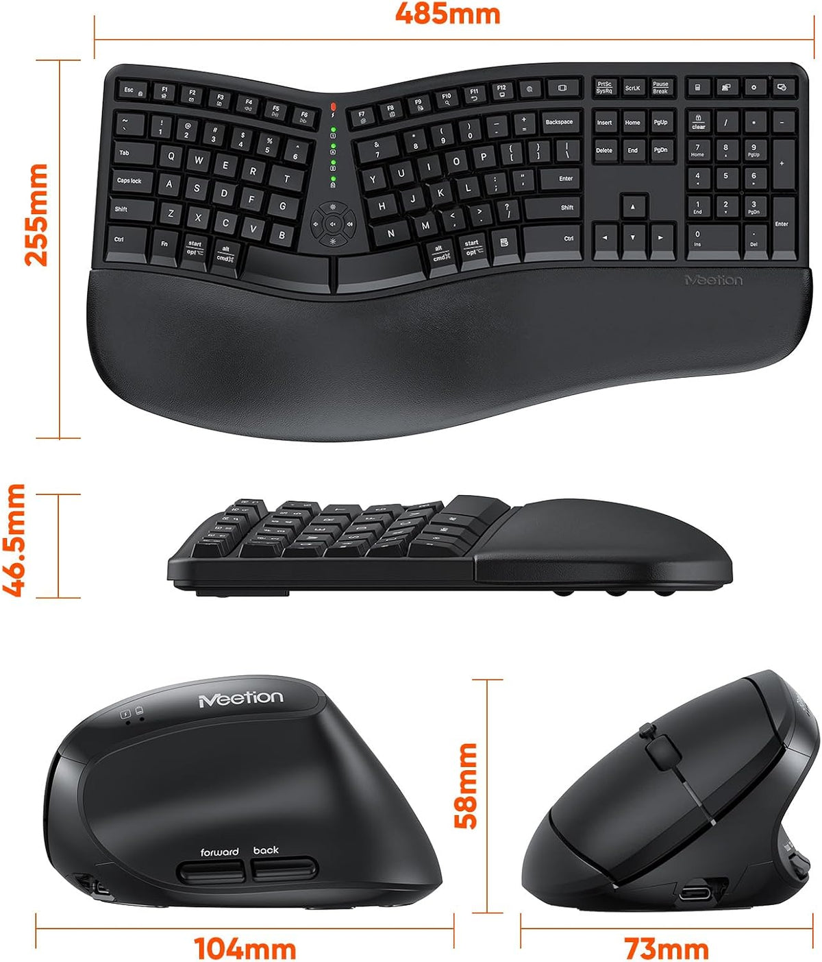 MEETION Ergonomic Keyboard and Mouse Combo, Split Design, Vertical Mouse