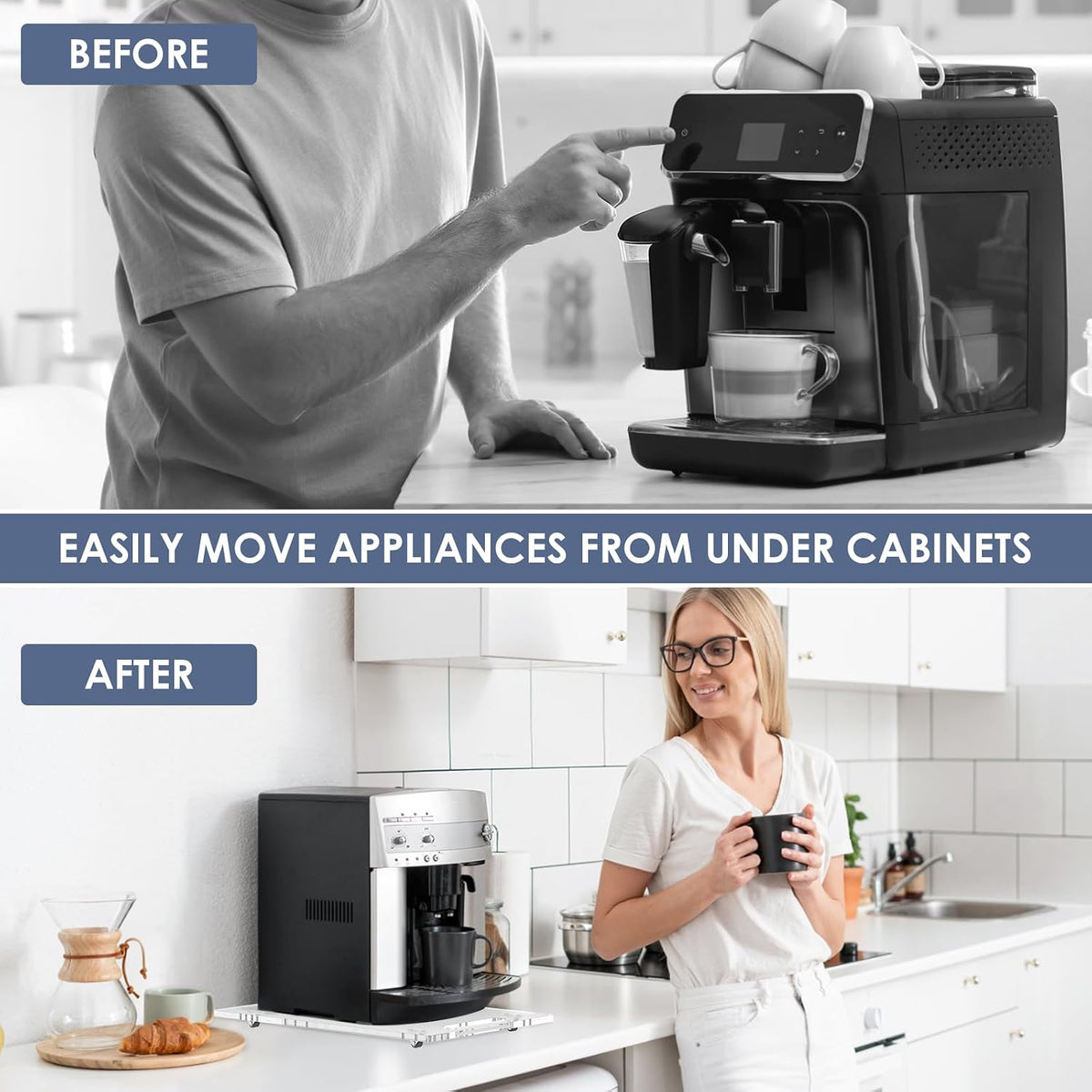 Sliding Tray for Coffee Maker, 9.8" x 14" Acrylic Appliance Sliders
