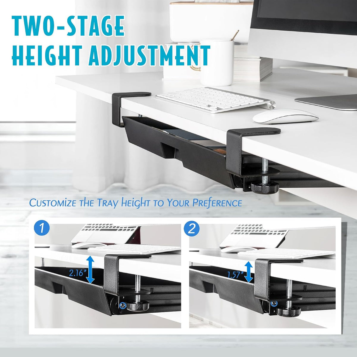 EHO Under Desk Slide-Out Storage Drawer, Large 20" x 11.8" Clamp-On...