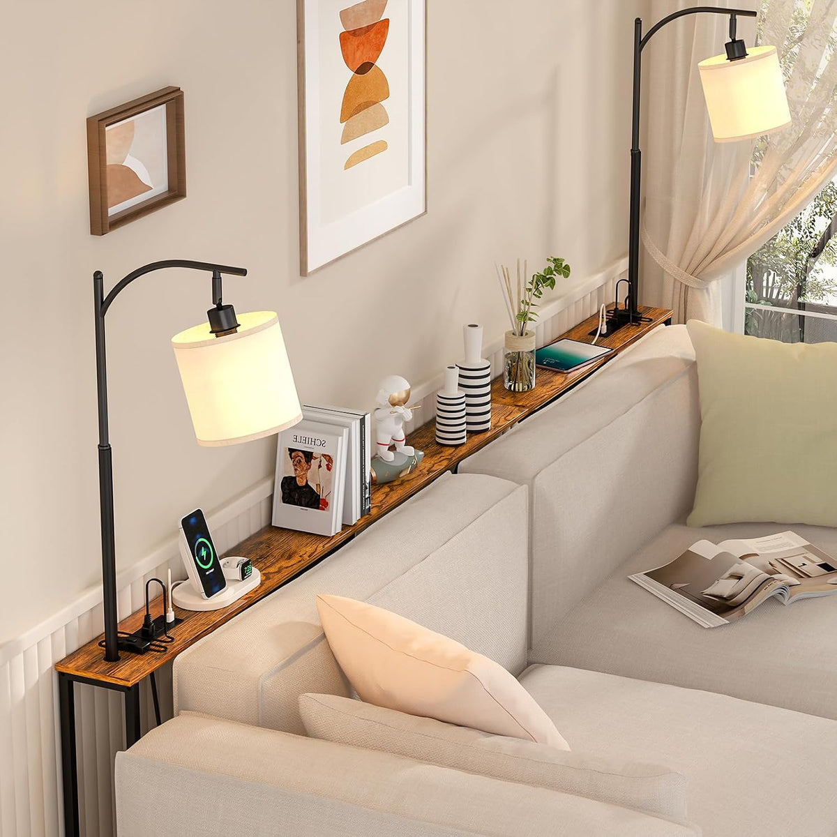 keomaisyto Skinny Sofa Table with Outlet & 3-Color Light, Console Table