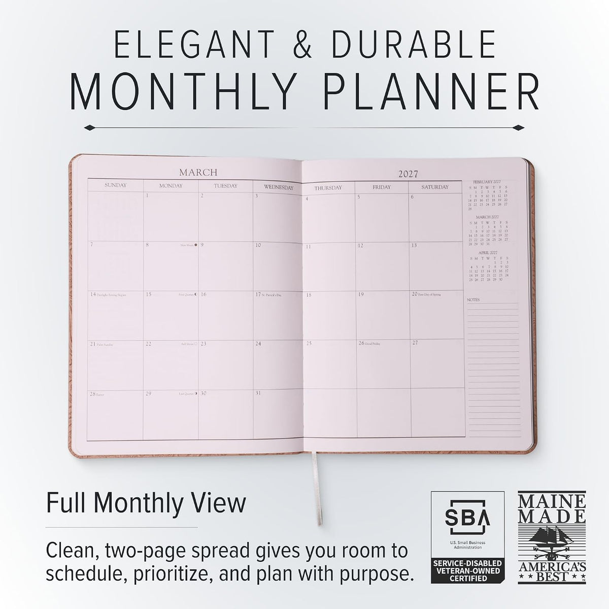 Gallery Leather Large Monthly Planner 2026-2027 Freeport Metallic Gold