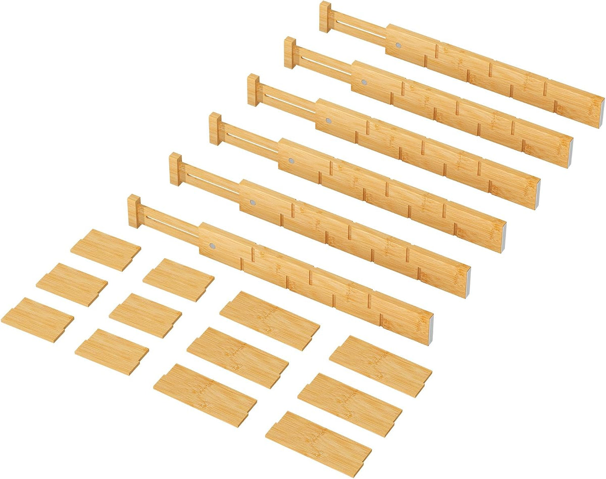 kiplant Bamboo Drawer Dividers - Adjustable Drawer Dividers for Kitchen, Clot...
