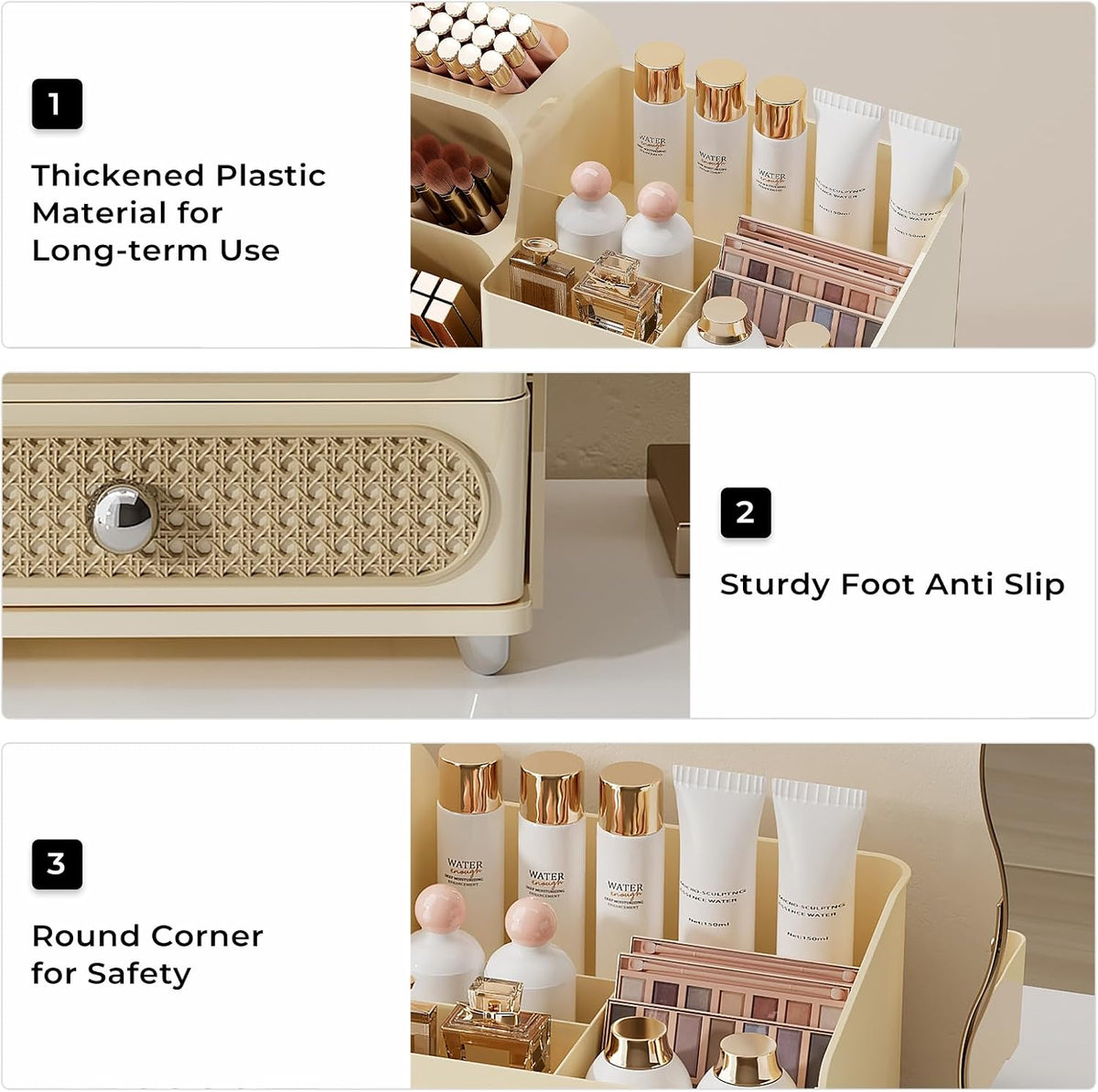 UFORU Makeup Organizer Countertop with Brush Holder for Vanity Bathroom
