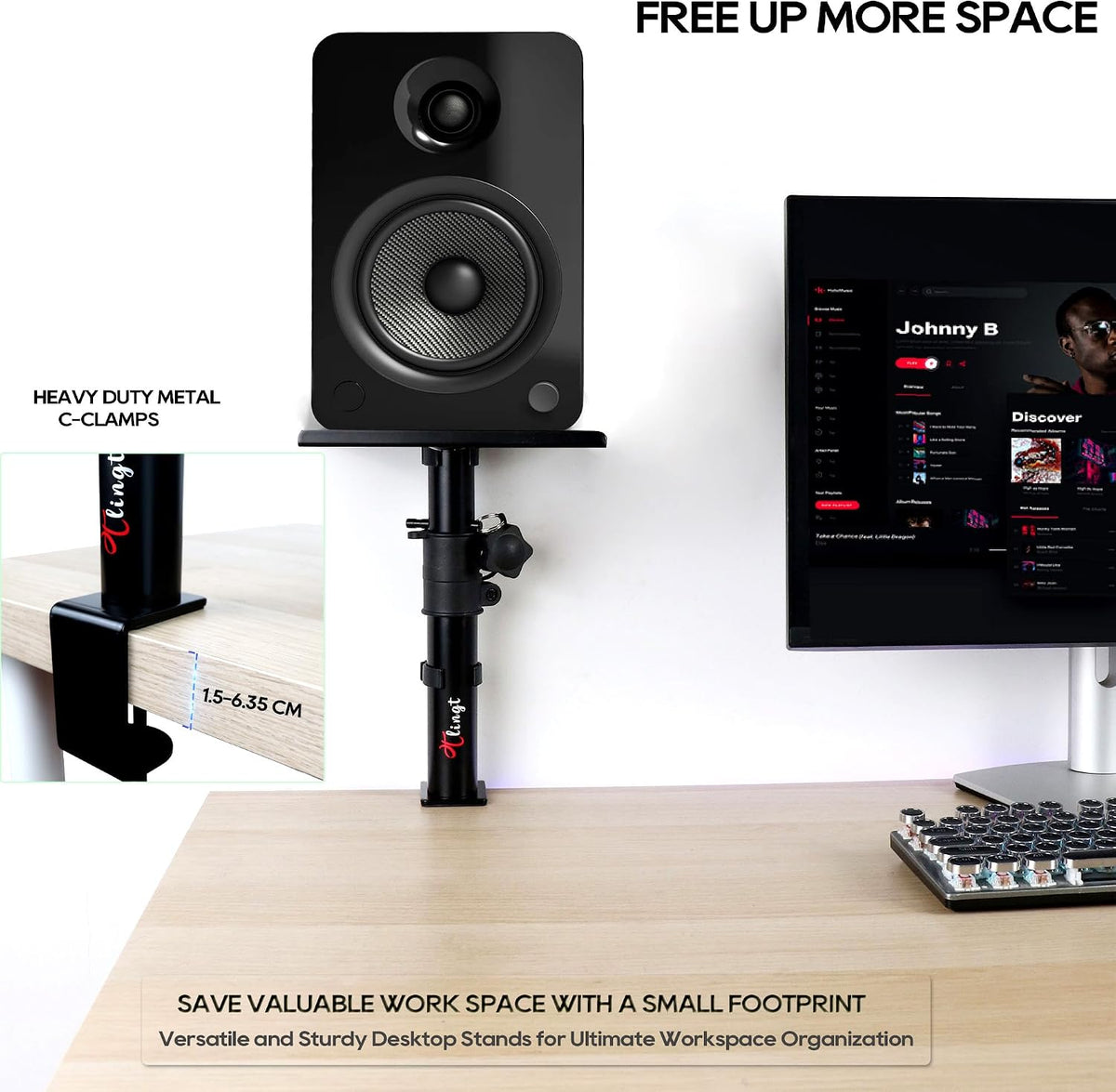 Tlingt Clamp-on Desktop Speaker Stand Pair, for 3"-4" Speakers
