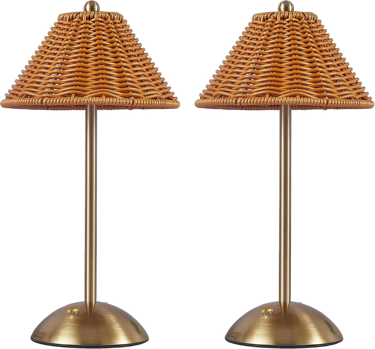 2 Pack Boho Woven Table Lamp, LED Rechargeable Night Light (Orange Brown)