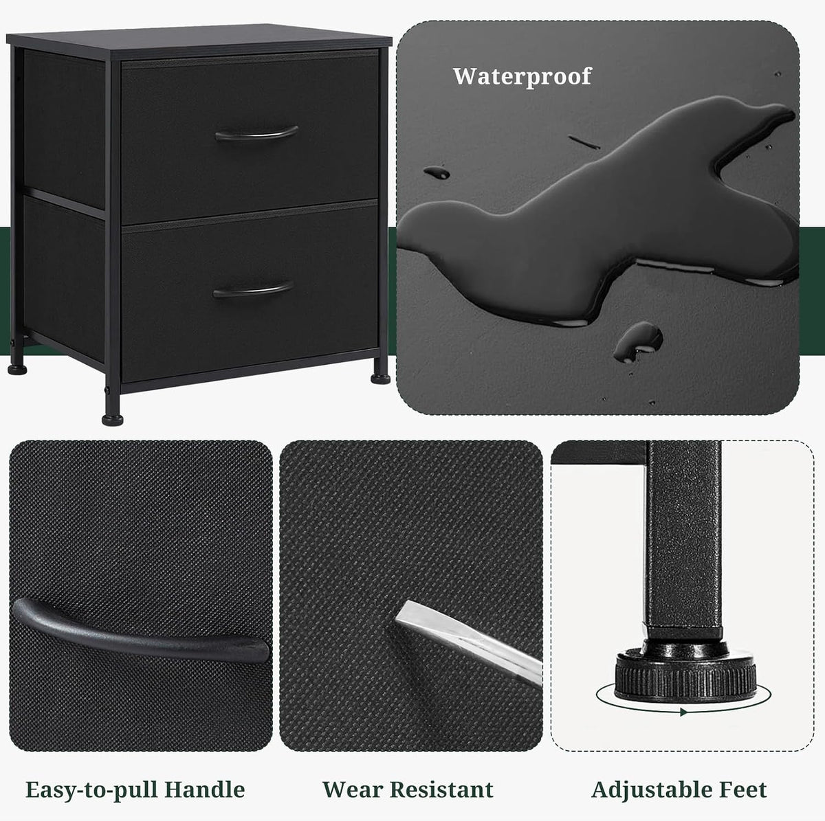 Nightstand Set of 2 Upgraded Small 2 Drawer Dresser End Table