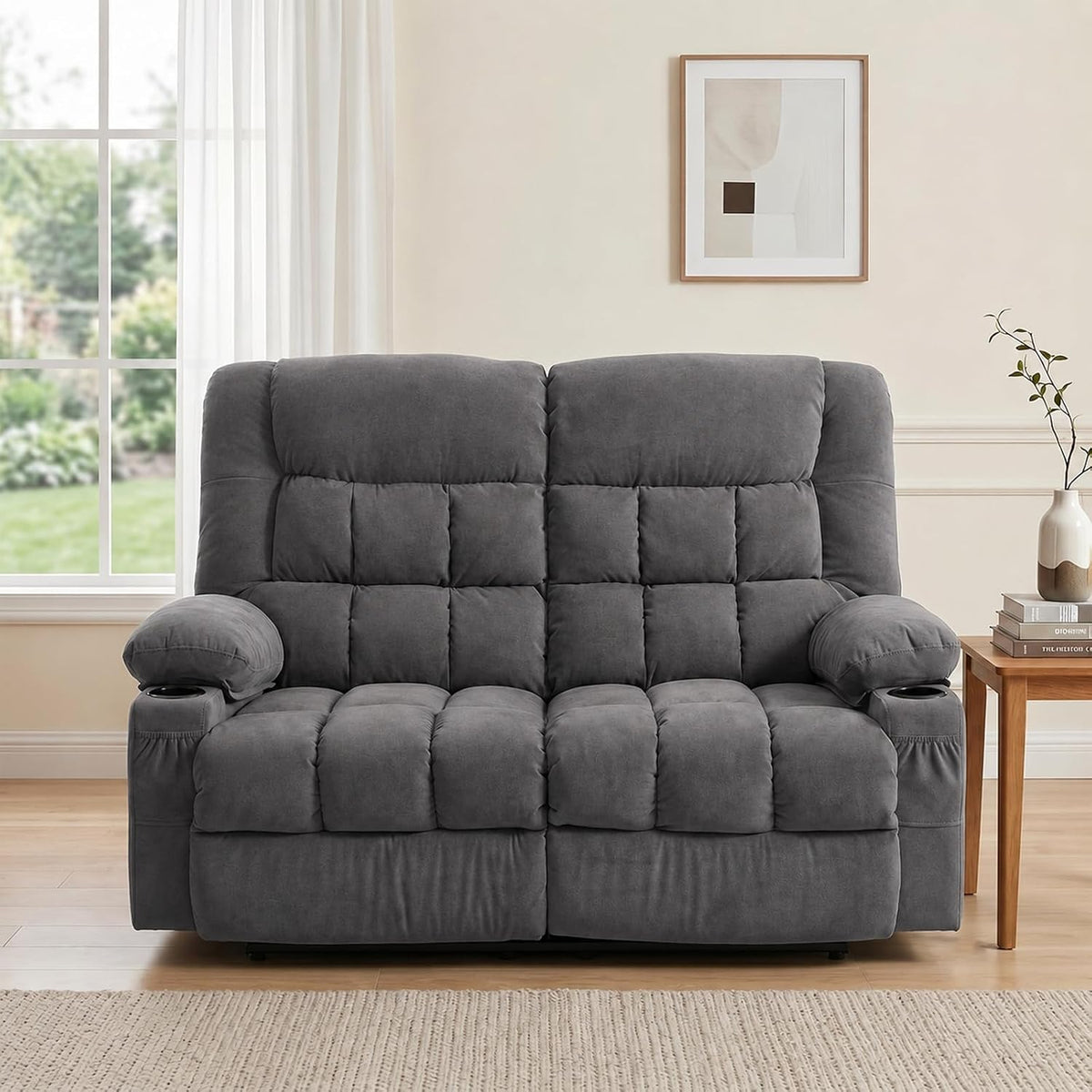 Reclining Loveseat Recliner Couch, Double Recliner Sofa with Cup Holder