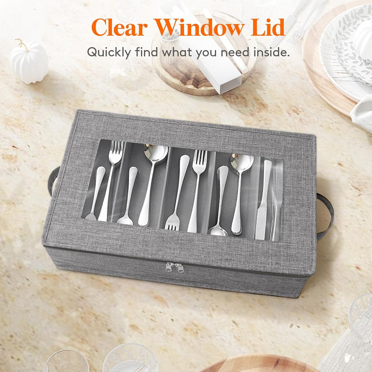 Lifewit Silverware Storage Box, Covered Flatware Organizer with Zipper Lid