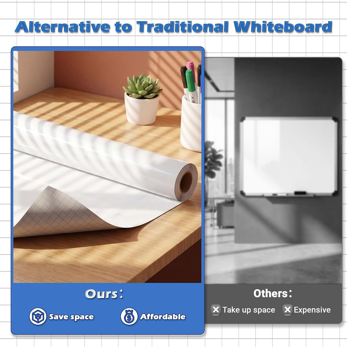 AFMAT WS48 Dry Erase Whiteboard Paper, Large White Board Stickers for Wall, 8...
