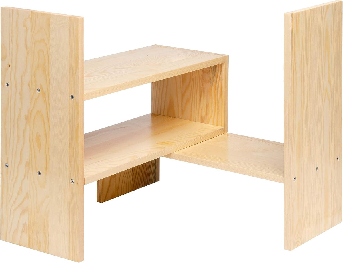 Desktop Organizer Office Storage Rack Adjustable Natural Wood Display Book Sh...