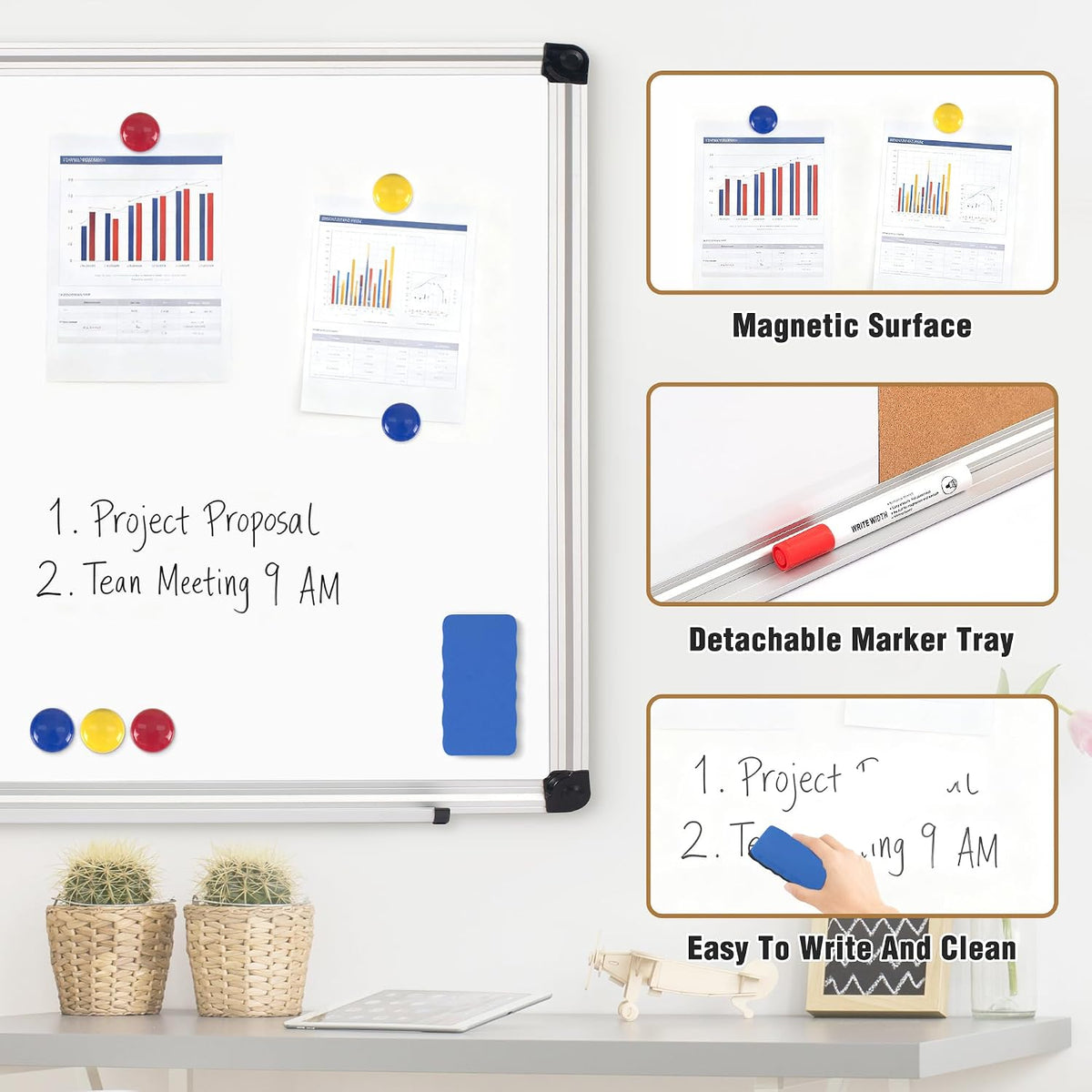 White Board and Cork Board Combo 36" x 24" Aluminum Frame