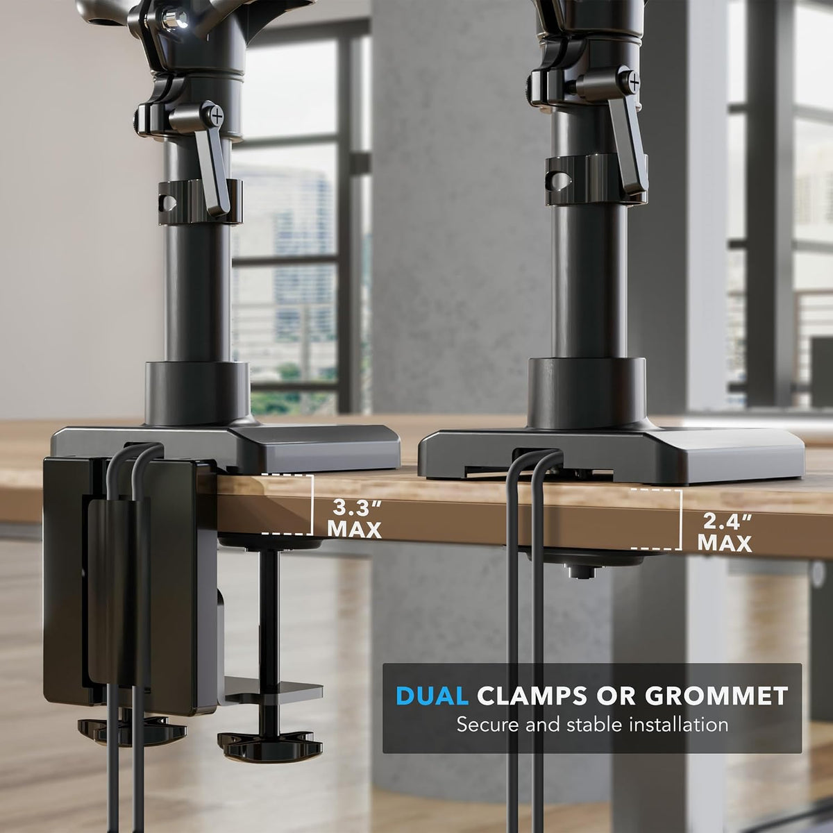 Mount-It! Triple Monitor Desk Stand, USB-A & C, Black