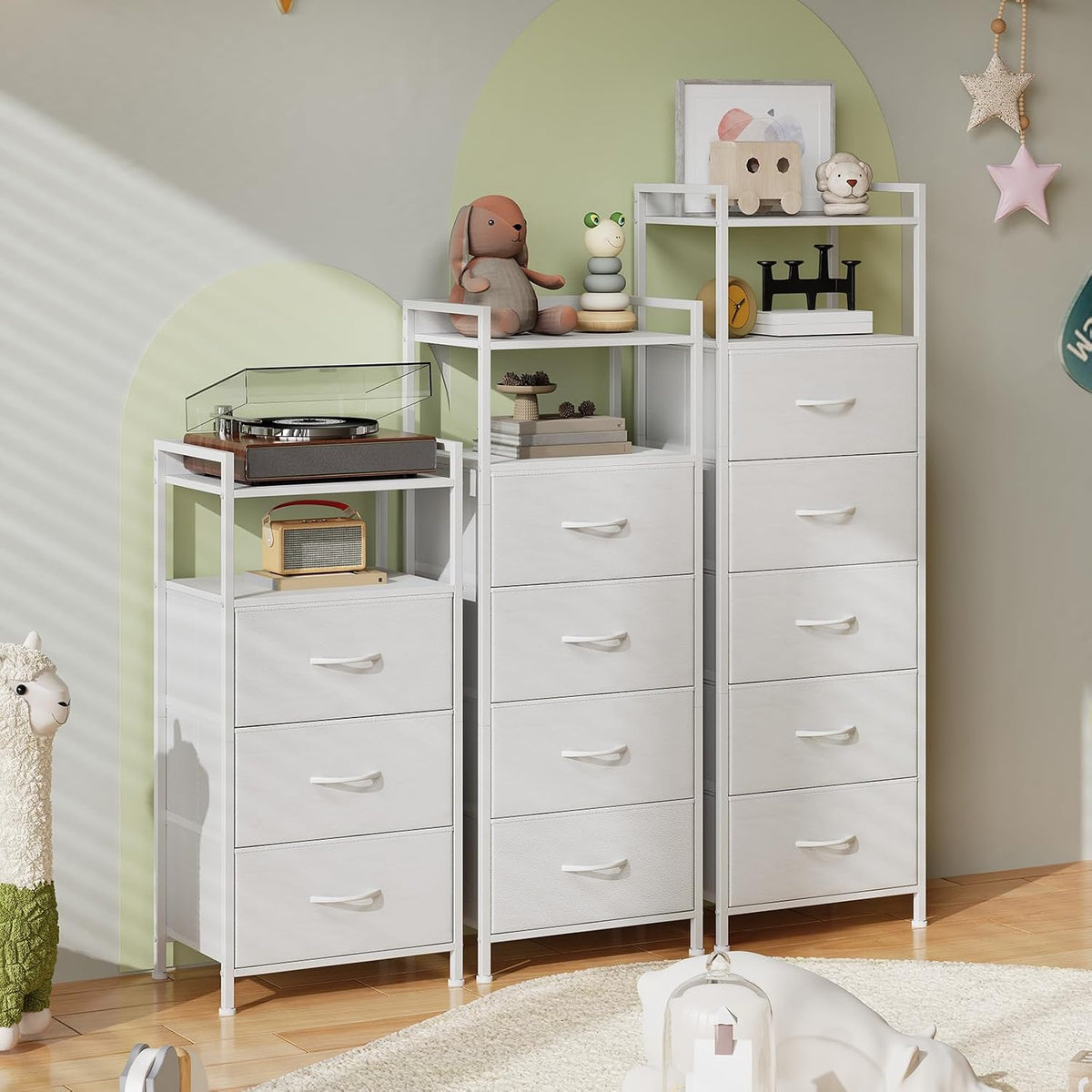 Somdot White Tall Dresser for Bedroom with 5 Drawers, Tall Nightstand