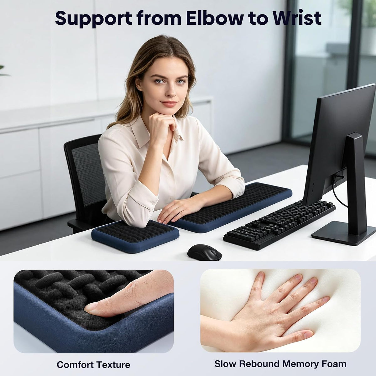 MEKASS Extra Large Wide Wrist Rest Set for Keyboard and Mouse, Ergonomic Memo...