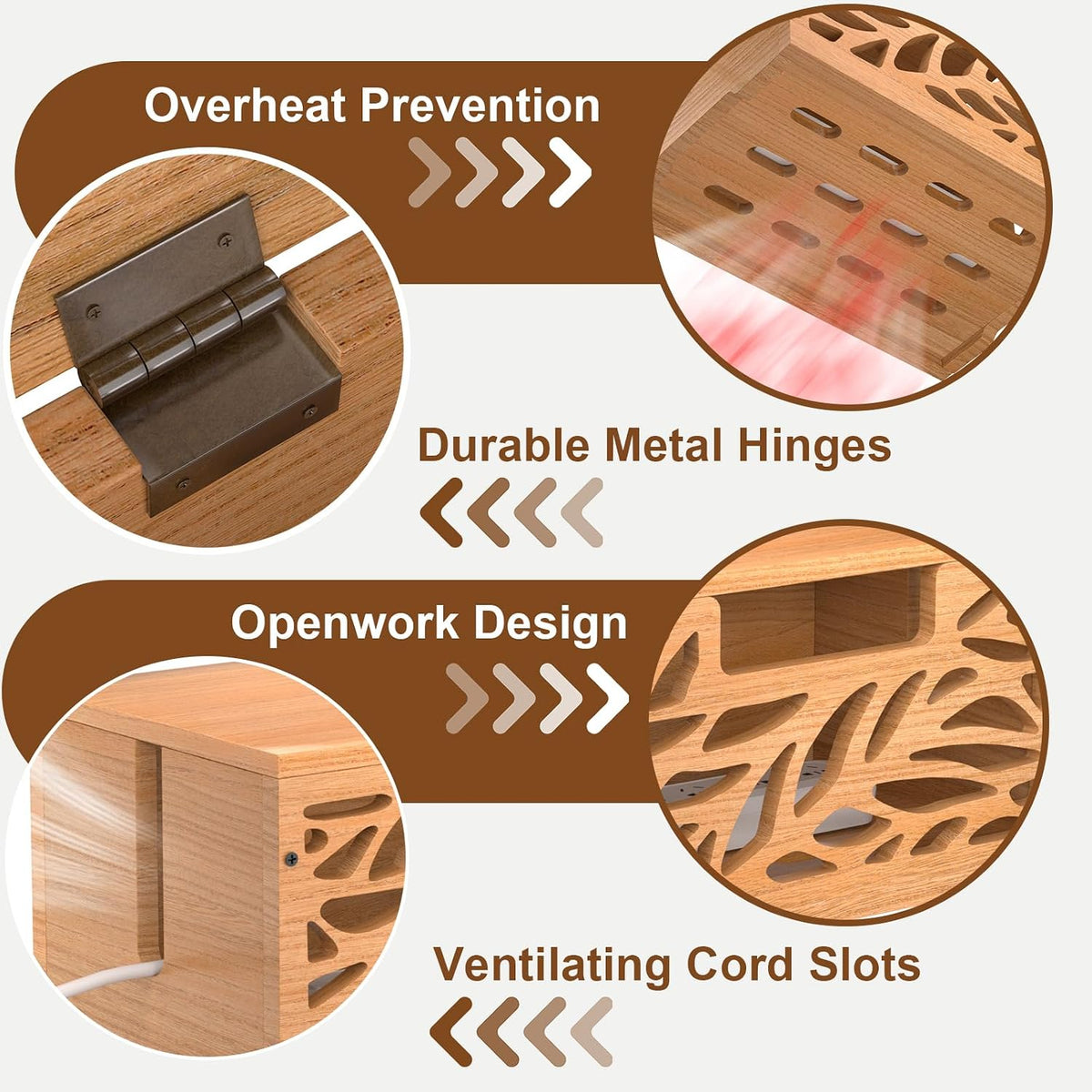 Large Cable Management Box, Wooden Cord Hider Box for Power Strip